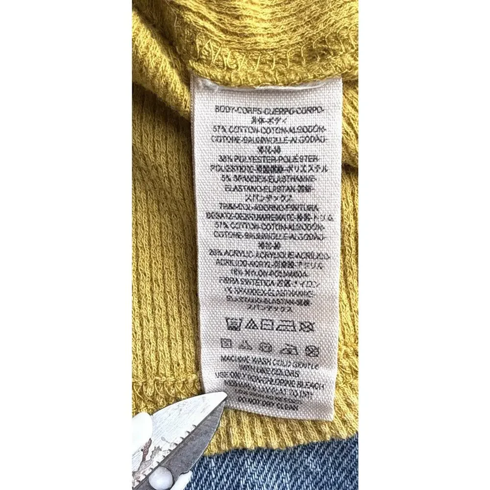 Free People S Mustard Yellow Waffle Thermal Henley Fair Isle Cuff Top